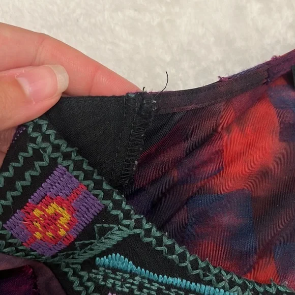 Caleaas boho style multicolor mix media tunic length 3/4 sleeve top - Picture 16 of 16